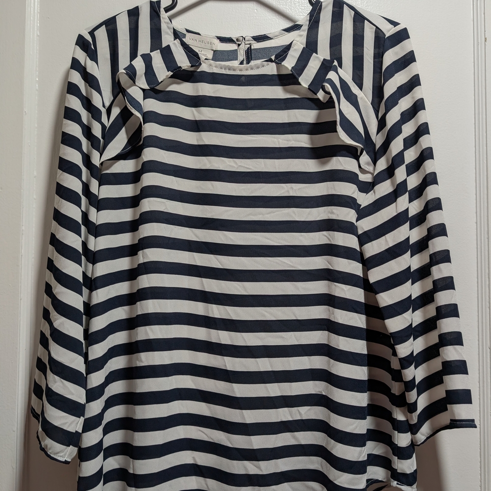 Van Heusen Striped Navy and White Women's Top